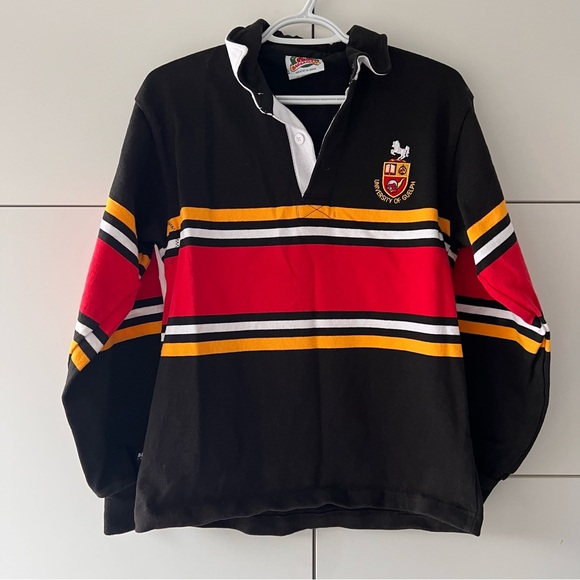 Tops - University of Guelph Black Rugby Shirt with Red and Yellow Stripes